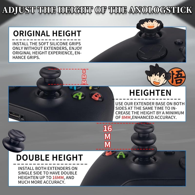 PlayRealm NO Falling Off Thumbstick Extender x 2 & Thumb Grip x 4 for xbox series & xbox one Controller (Goku) - Image 5